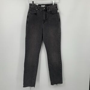 Good American Classic jeans faded black gray raw hem ankle distressing new 26 2
